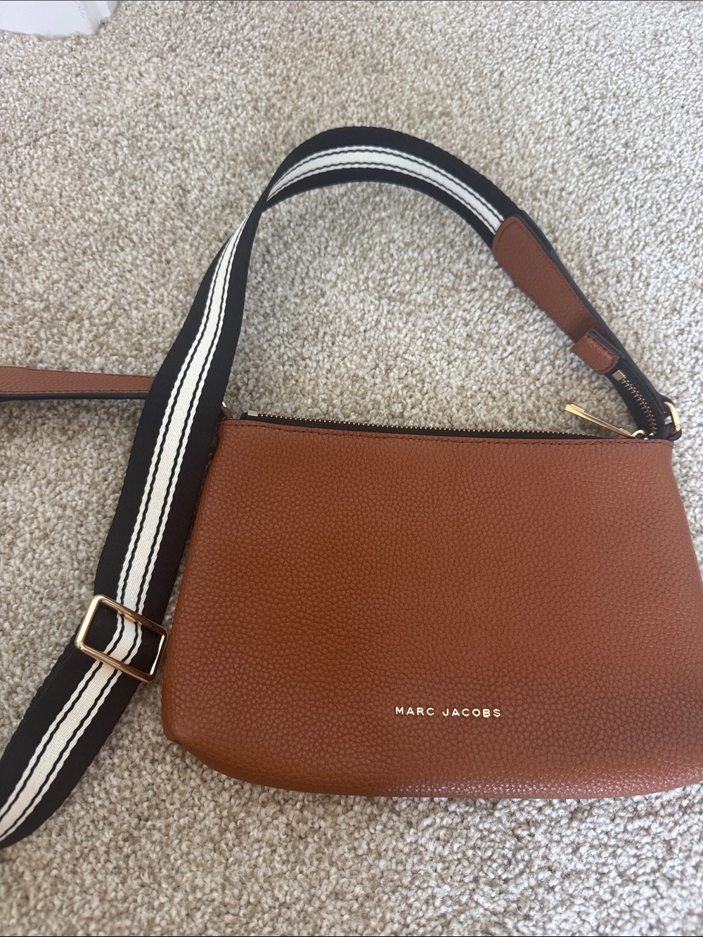 Marc Jacobs Tan Pebbled Leather Crossbody with Striped Strap - Picture 2 of 2